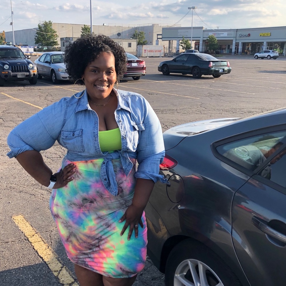 Tie dye tube dress worn as a a skirt